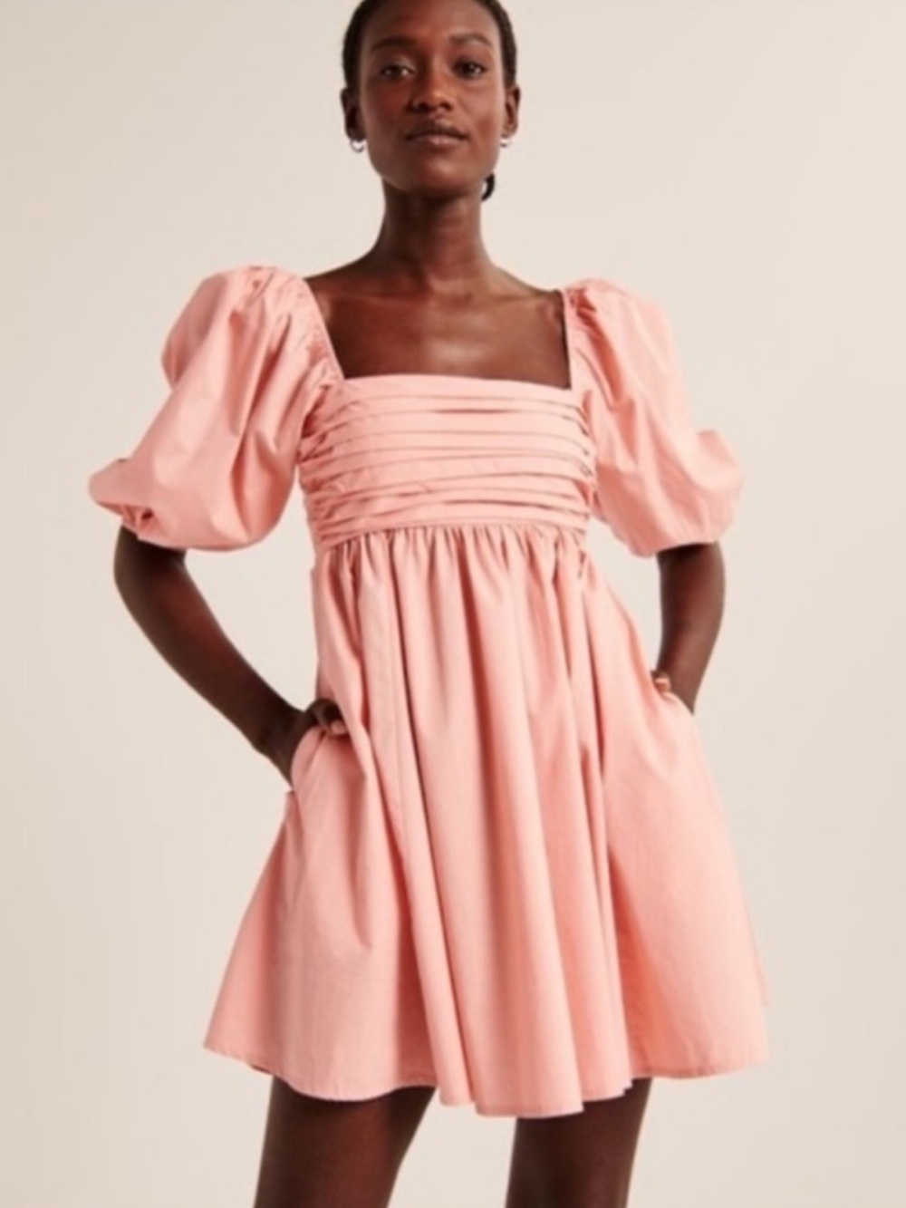 Abercrombie Puff Sleeve Emerson Mini Dress Pink